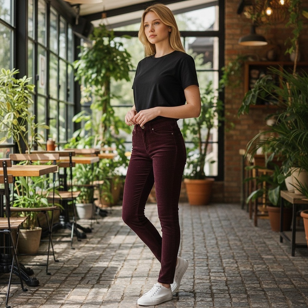 7 For All Mankind Burgundy The Skinny Corduroy Pants Soft Stretch Trousers | 28